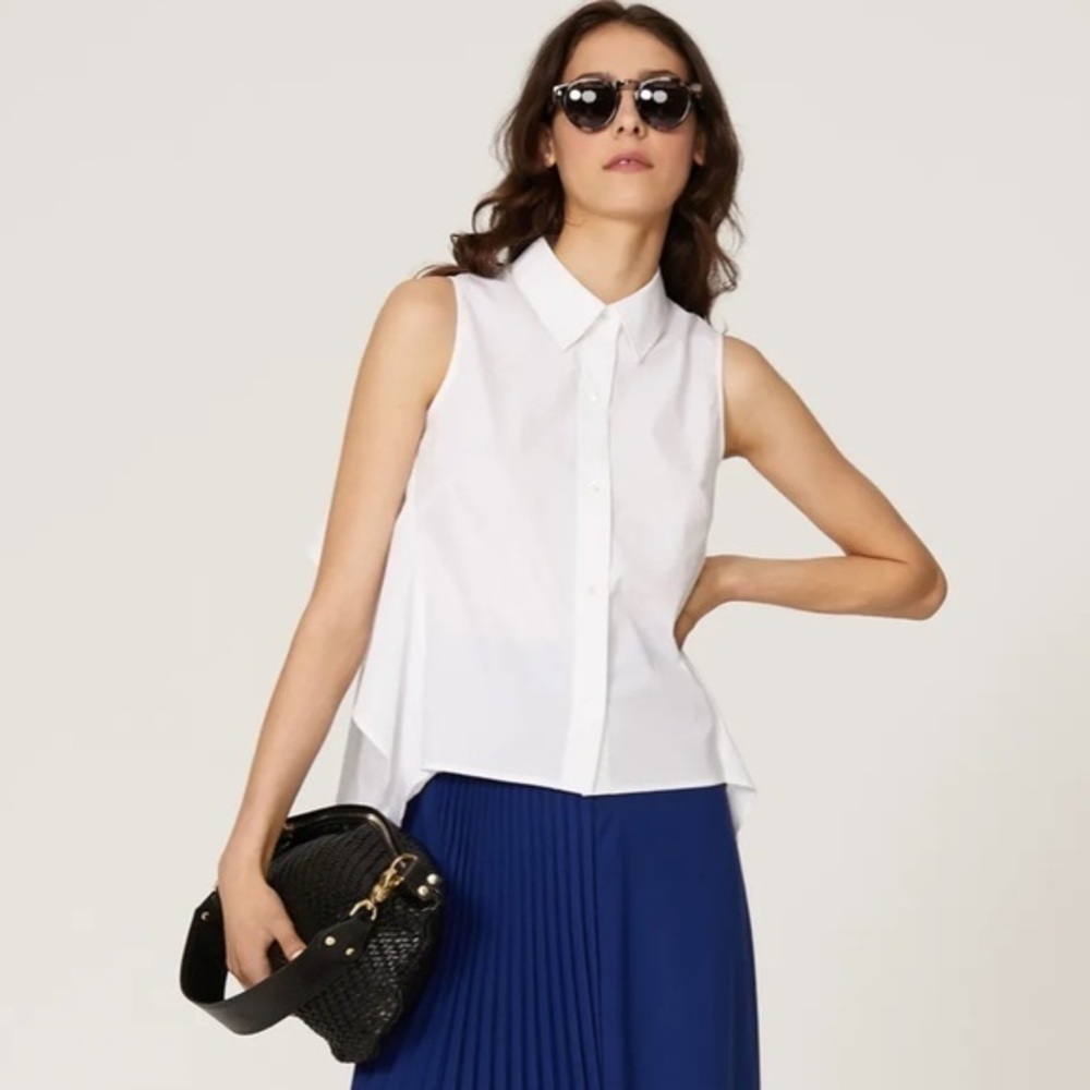Peter Som White Ruffle Button Front Tank Top - image 1